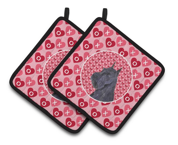 Picture of Carolines Treasures SS4523PTHD Schnauzer Hearts Love & Valentines Day Portrait Pair of Pot Holders, 7.5 x 3 x 7.5 in.
