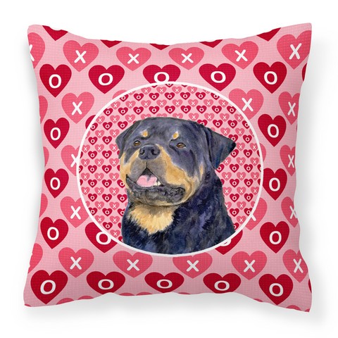 Rottweiler Hearts Love & Valentines Day Portrait Fabric Decorative Pillow 14 x 3 x 14 in.