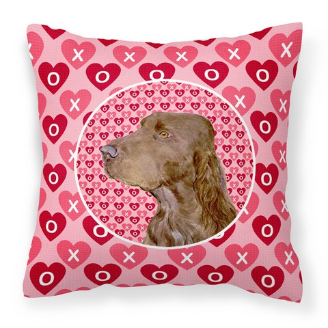 Field Spaniel Hearts Love & Valentines Day Portrait Fabric Decorative Pillow - 14 x 3 x 14 in.