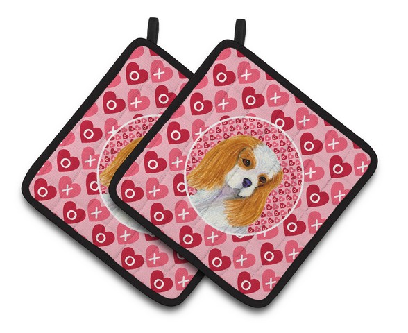 Picture of Carolines Treasures SS4527PTHD Cavalier Spaniel Hearts Love & Valentines Day Portrait Pair of Pot Holders, 7.5 x 3 x 7.5 in.