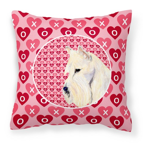 Scottish Terrier Hearts Love Valentines Day Portrait Fabric Decorative Pillow 14 x 3 x 14 in.