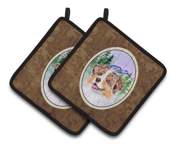 Picture of Carolines Treasures SS8001PTHD Australian Shepherd Pair of Pot Holders, 7.5 x 3 x 7.5 in.