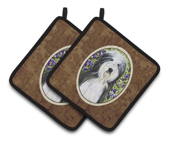 Picture of Carolines Treasures SS8022PTHD Bearded Collie Pair of Pot Holders, 7.5 x 3 x 7.5 in.