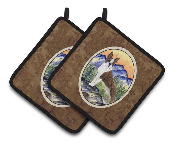 Picture of Carolines Treasures SS8162PTHD Boston Terrier Pair of Pot Holders, 7.5 x 3 x 7.5 in.