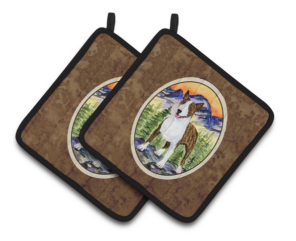 Picture of Carolines Treasures SS8167PTHD Bull Terrier Pair of Pot Holders, 7.5 x 3 x 7.5 in.