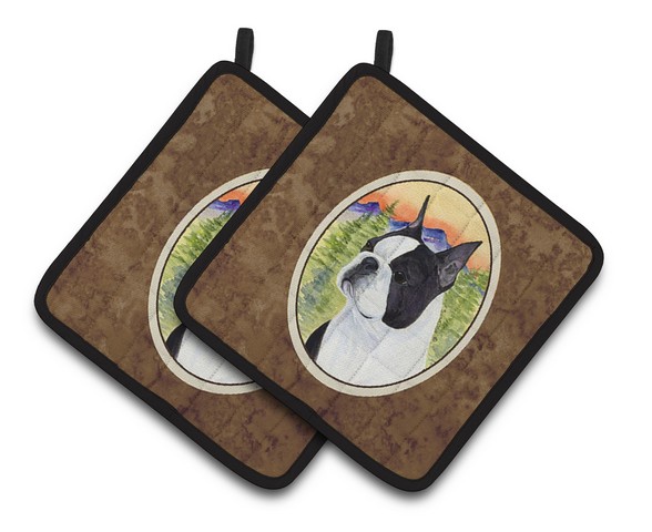 Picture of Carolines Treasures SS8187PTHD Boston Terrier Pair of Pot Holders, 7.5 x 3 x 7.5 in.