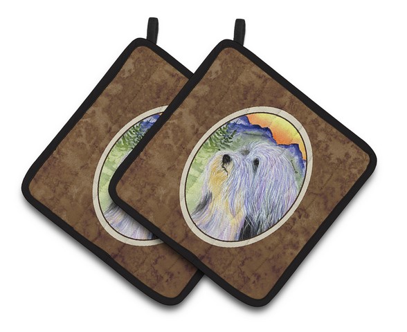 Picture of Carolines Treasures SS8244PTHD Bearded Collie Pair of Pot Holders, 7.5 x 3 x 7.5 in.
