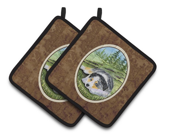 Picture of Carolines Treasures SS8283PTHD Australian Shepherd Pair of Pot Holders, 7.5 x 3 x 7.5 in.