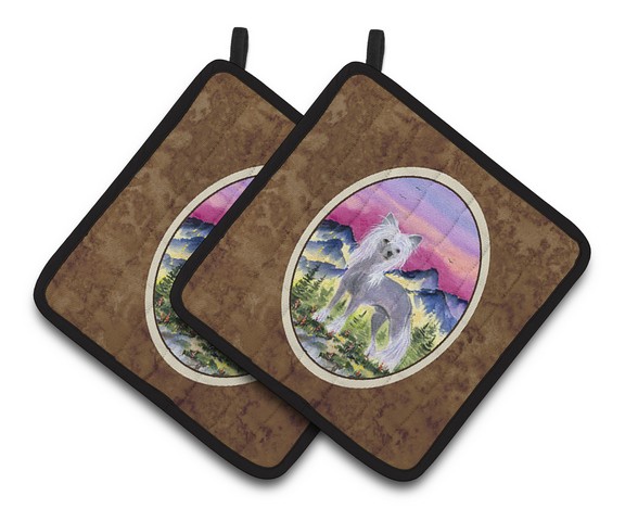 Picture of Carolines Treasures SS8326PTHD Chinese Crested Pair of Pot Holders, 7.5 x 3 x 7.5 in.
