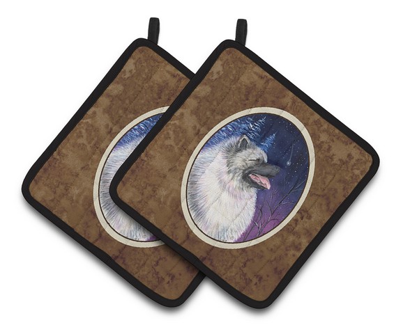 Picture of Carolines Treasures SS8350PTHD Starry Night Keeshond Pair of Pot Holders, 7.5 x 3 x 7.5 in.