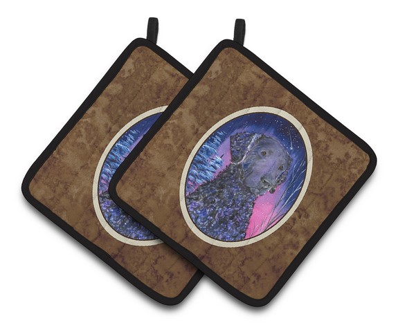 Picture of Carolines Treasures SS8354PTHD Starry Night Curly Coated Retriever Pair of Pot Holders, 7.5 x 3 x 7.5 in.