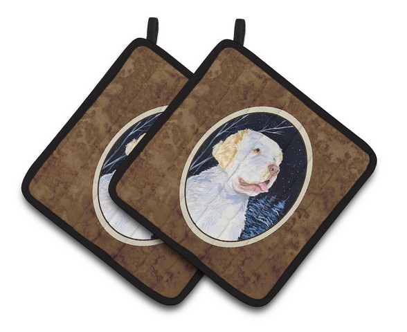 Picture of Carolines Treasures SS8356PTHD Starry Night Clumber Spaniel Pair of Pot Holders, 7.5 x 3 x 7.5 in.
