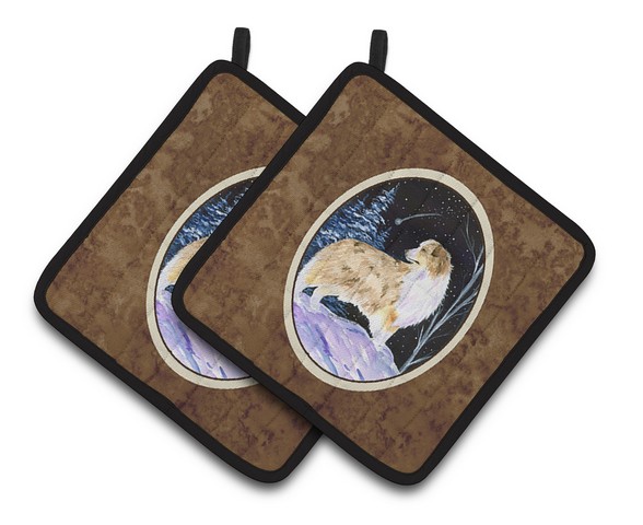 Picture of Carolines Treasures SS8359PTHD Starry Night Australian Shepherd Pair of Pot Holders, 7.5 x 3 x 7.5 in.