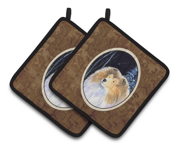 Picture of Carolines Treasures SS8360PTHD Starry Night Collie Pair of Pot Holders, 7.5 x 3 x 7.5 in.