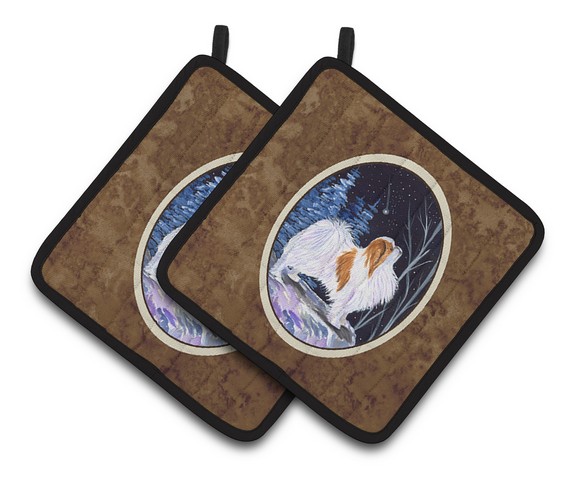 Picture of Carolines Treasures SS8363PTHD Starry Night Japanese Chin Pair of Pot Holders, 7.5 x 3 x 7.5 in.
