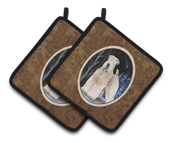 Picture of Carolines Treasures SS8364PTHD Starry Night Wheaten Terrier Soft Coated Pair of Pot Holders, 7.5 x 3 x 7.5 in.