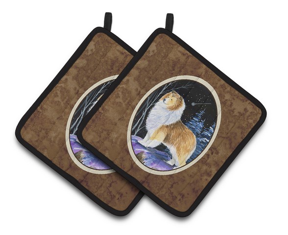Picture of Carolines Treasures SS8368PTHD Starry Night Sheltie Pair of Pot Holders, 7.5 x 3 x 7.5 in.
