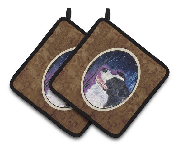 Picture of Carolines Treasures SS8369PTHD Starry Night Border Collie Pair of Pot Holders, 7.5 x 3 x 7.5 in.