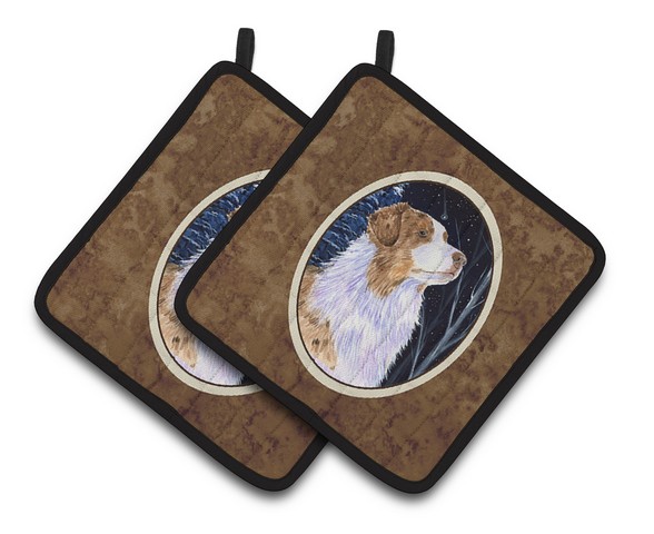 Picture of Carolines Treasures SS8375PTHD Starry Night Australian Shepherd Pair of Pot Holders, 7.5 x 3 x 7.5 in.