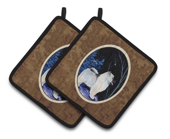 Picture of Carolines Treasures SS8380PTHD Starry Night Keeshond Pair of Pot Holders, 7.5 x 3 x 7.5 in.