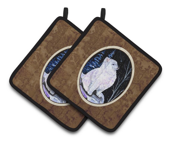 Picture of Carolines Treasures SS8389PTHD Starry Night American Eskimo Pair of Pot Holders, 7.5 x 3 x 7.5 in.