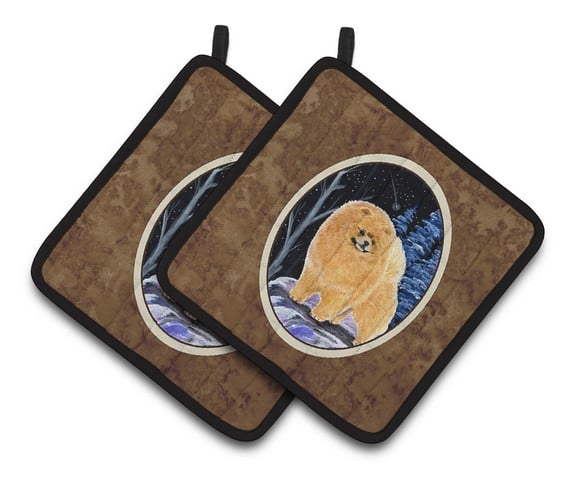 Picture of Carolines Treasures SS8396PTHD Starry Night Pomeranian Pair of Pot Holders, 7.5 x 3 x 7.5 in.