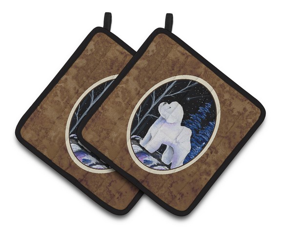 Picture of Carolines Treasures SS8397PTHD Starry Night Bichon Frise Pair of Pot Holders, 7.5 x 3 x 7.5 in.