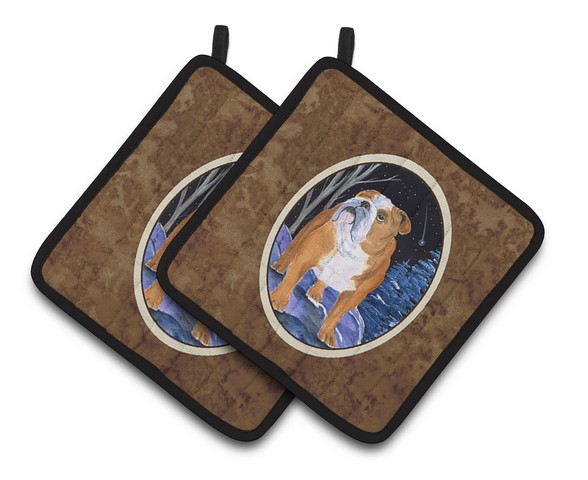 Picture of Carolines Treasures SS8405PTHD Starry Night English Bulldog Pair of Pot Holders, 7.5 x 3 x 7.5 in.