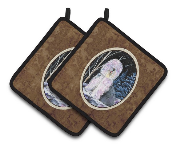 Picture of Carolines Treasures SS8409PTHD Starry Night Old English Sheepdog Pair of Pot Holders, 7.5 x 3 x 7.5 in.