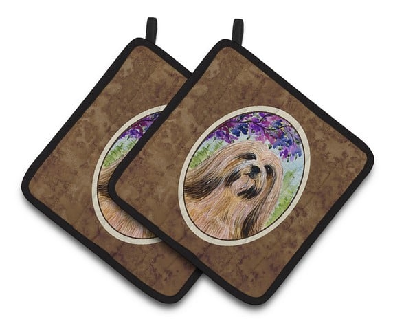 Picture of Carolines Treasures SS8436PTHD Lhasa Apso Pair of Pot Holders, 7.5 x 3 x 7.5 in.