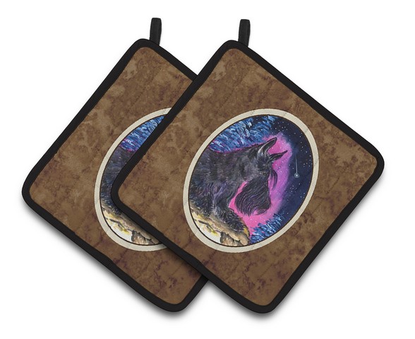 Picture of Carolines Treasures SS8442PTHD Starry Night Scottish Terrier Pair of Pot Holders, 7.5 x 3 x 7.5 in.
