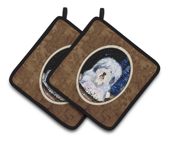 Picture of Carolines Treasures SS8443PTHD Starry Night Old English Sheepdog Pair of Pot Holders, 7.5 x 3 x 7.5 in.