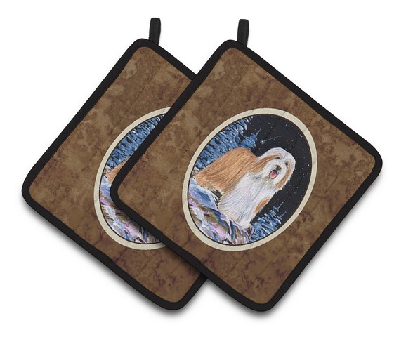 Picture of Carolines Treasures SS8451PTHD Starry Night Bearded Collie Pair of Pot Holders, 7.5 x 3 x 7.5 in.