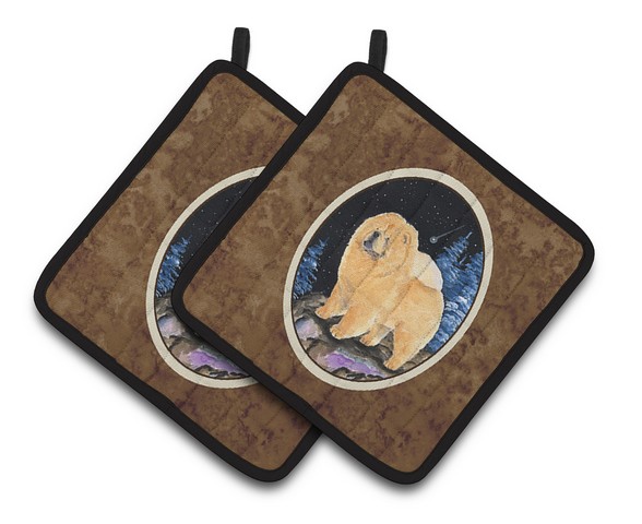 Picture of Carolines Treasures SS8454PTHD Starry Night Chow Chow Pair of Pot Holders, 7.5 x 3 x 7.5 in.