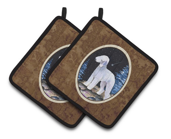Picture of Carolines Treasures SS8455PTHD Starry Night Bedlington Terrier Pair of Pot Holders, 7.5 x 3 x 7.5 in.