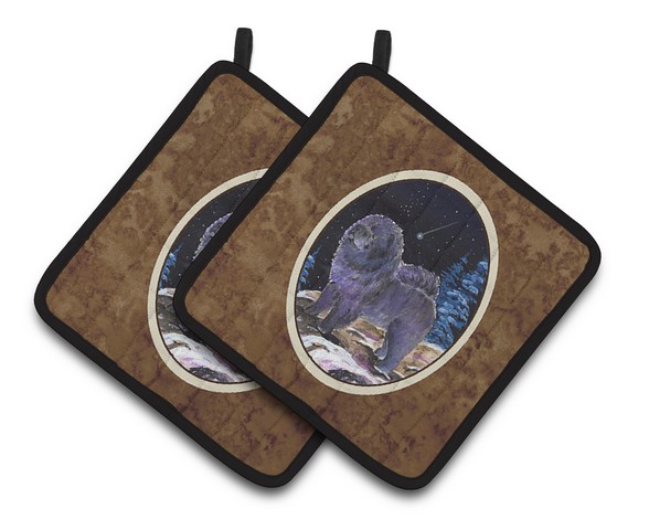 Picture of Carolines Treasures SS8456PTHD Starry Night Chow Chow Pair of Pot Holders, 7.5 x 3 x 7.5 in.