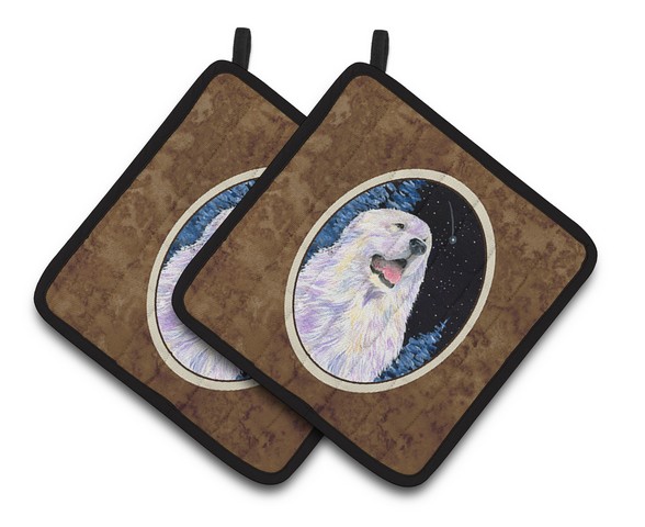 Picture of Carolines Treasures SS8466PTHD Starry Night Great Pyrenees Pair of Pot Holders, 7.5 x 3 x 7.5 in.