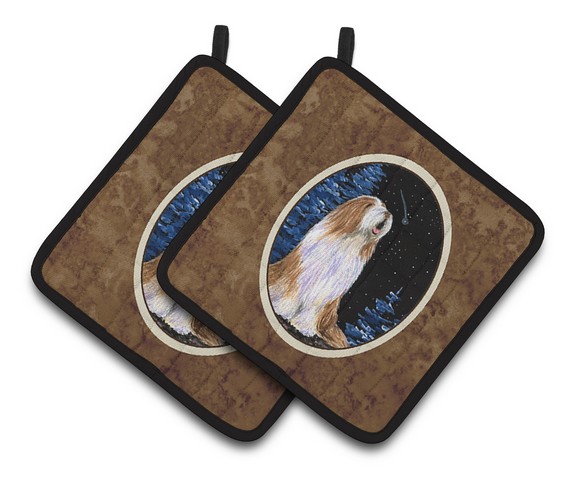 Picture of Carolines Treasures SS8467PTHD Starry Night Bearded Collie Pair of Pot Holders, 7.5 x 3 x 7.5 in.
