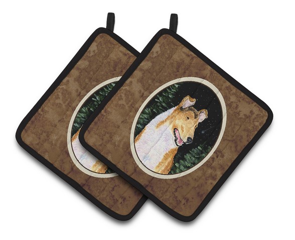 Picture of Carolines Treasures SS8484PTHD Starry Night Collie Smooth Pair of Pot Holders, 7.5 x 3 x 7.5 in.