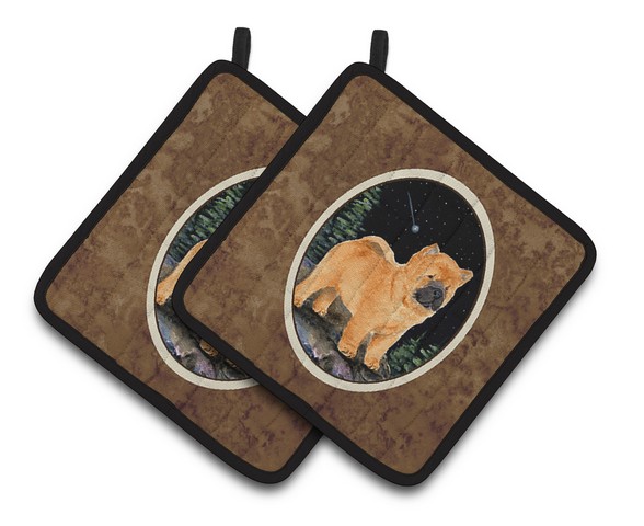 Picture of Carolines Treasures SS8488PTHD Starry Night Chow Chow Pair of Pot Holders, 7.5 x 3 x 7.5 in.
