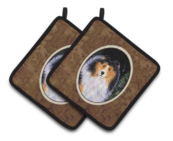 Picture of Carolines Treasures SS8491PTHD Starry Night Collie Pair of Pot Holders, 7.5 x 3 x 7.5 in.