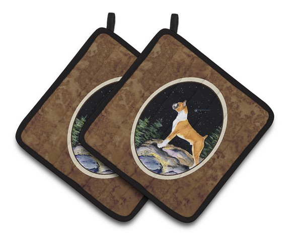 Picture of Carolines Treasures SS8496PTHD Starry Night Boxer Pair of Pot Holders, 7.5 x 3 x 7.5 in.