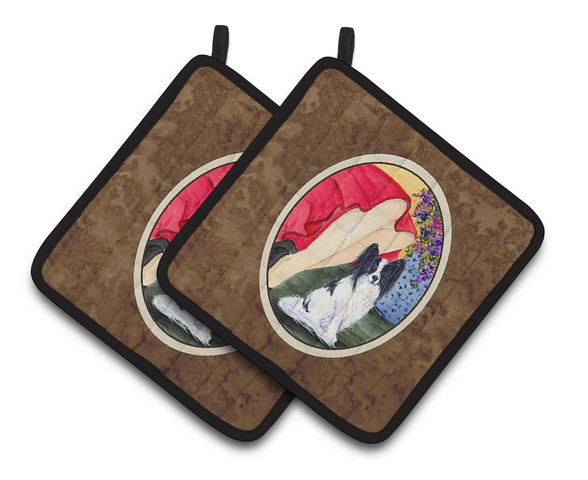Picture of Carolines Treasures SS8523PTHD Lady with Her Papillon Pair of Pot Holders, 7.5 x 3 x 7.5 in.