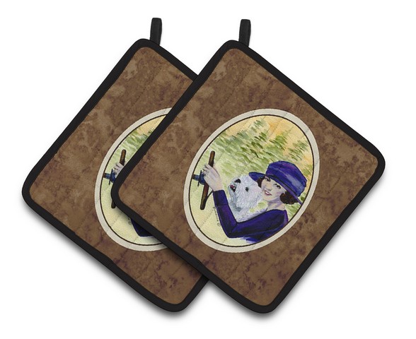 Picture of Carolines Treasures SS8532PTHD Woman Driving with Her Westie Pair of Pot Holders, 7.5 x 3 x 7.5 in.