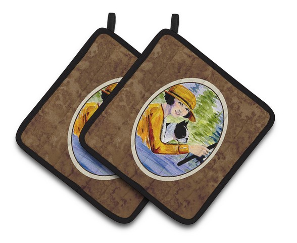 Picture of Carolines Treasures SS8534PTHD Woman Driving with Her Boston Terrier Pair of Pot Holders, 7.5 x 3 x 7.5 in.
