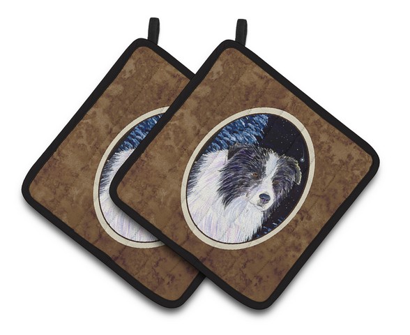 Picture of Carolines Treasures SS8558PTHD Starry Night Border Collie Pair of Pot Holders, 7.5 x 3 x 7.5 in.
