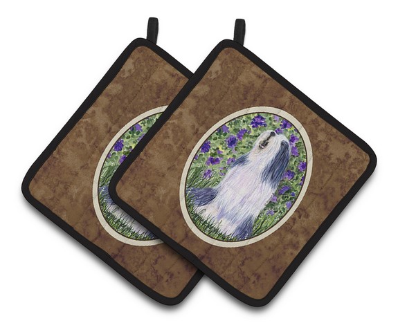 Picture of Carolines Treasures SS8602PTHD Bearded Collie Pair of Pot Holders, 7.5 x 3 x 7.5 in.