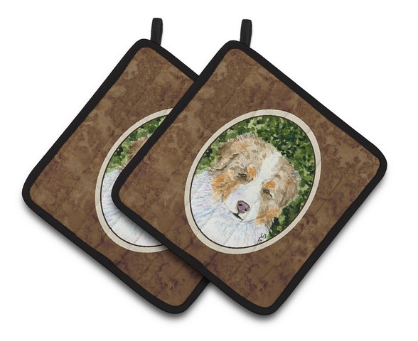 Picture of Carolines Treasures SS8732PTHD Australian Shepherd Pair of Pot Holders, 7.5 x 3 x 7.5 in.
