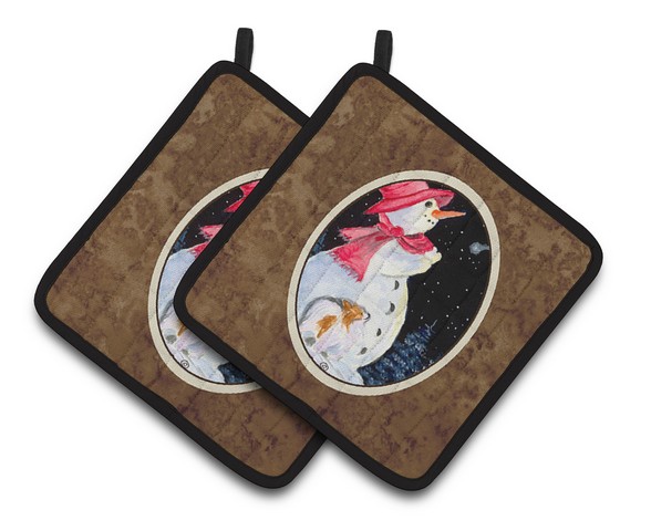 Picture of Carolines Treasures SS8793PTHD Snowman with Papillon Pair of Pot Holders, 7.5 x 3 x 7.5 in.