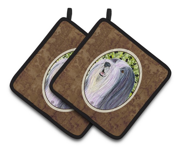 Picture of Carolines Treasures SS8808PTHD Bearded Collie Pair of Pot Holders, 7.5 x 3 x 7.5 in.